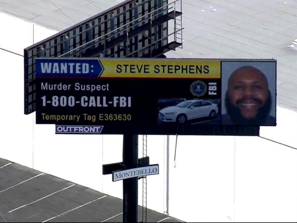 PHOTO: Facebook murder suspect Steve Stephens is seen on a billboard off a California freeway.