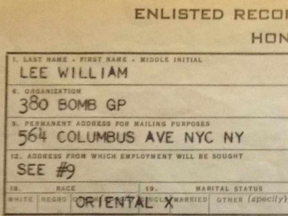 PHOTO: The U.S. military record of honorable discharge for Nick Lees grandfather, William Lee, after his service in World War II. Asians were then described as Oriental. -