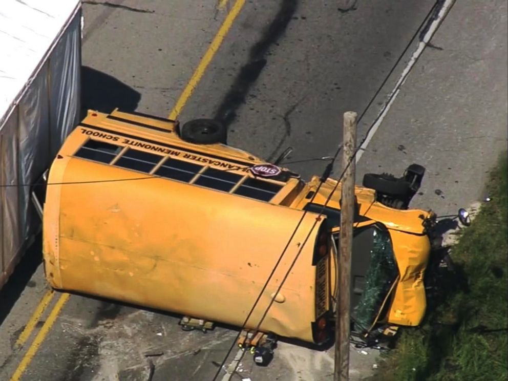 PHOTO: Students and a bus driver were hospitalized after a school bus crashed in East Lampeter Township , Pa., May 17, 2017.