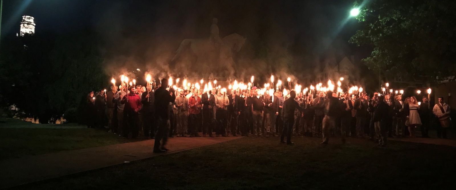 PHOTO: Torch-wielding protesters gathered at Lee Park in Charlottesville, Va., Saturday night, May 13, 2017.