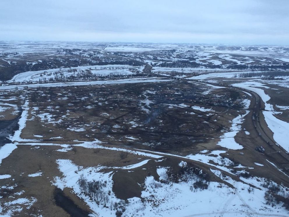 PHOTO: The main protest camp for the North Dakota Access Pipeline was cleared as of 2 p.m. local time, Feb. 23, 2017, after several demonstrators stayed past the Wednesdays evacuation order deadline.