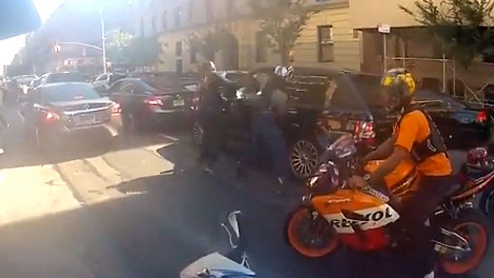 PHOTO: Daphne Avalon posted video, Black Range Rover Runs Over Bikers in NYC, on YouTube showing a biker and car chase ending in biker smashing the drivers window and assaulting him. 