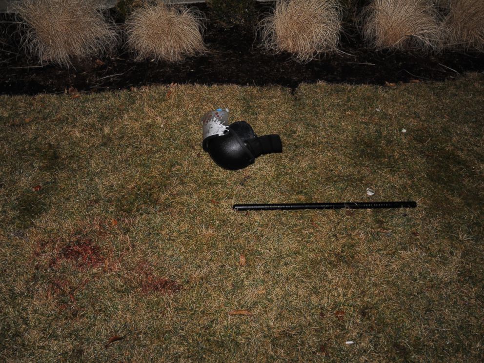 PHOTO: The St. Louis County Police posted images on their Facebook page of a bloodied police helmet on the ground after two police officers were shot outside of the Ferguson Police Department early March 12, 2015.