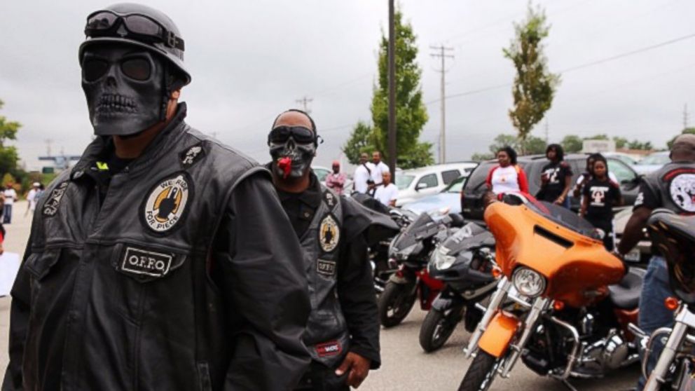 All black &quot;Outcast Motorcycle Club&quot; Patrolling the streets of Ferguson Trying to Keep Peace ...