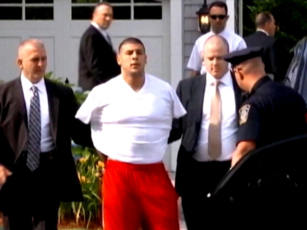 PHOTO: Former New England Patriots player Aaron Hernandez was arrested at his home on June 26, 2013, and was charged with the death of his friend Odin Lloyd later that day.