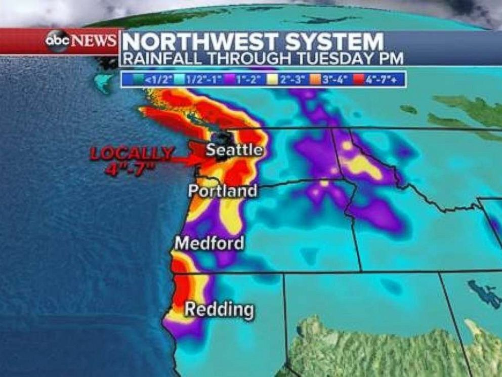The Northwest can expect as much as half a foot of rain locally through Wednesday.