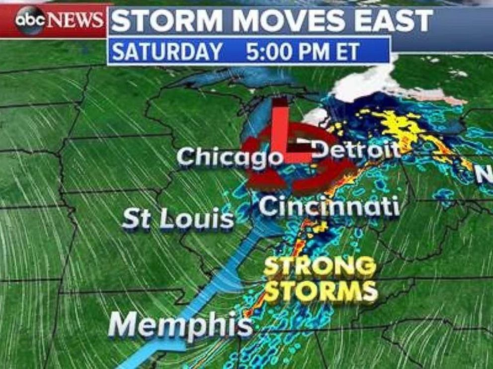 The storm system will move into the Midwest on Saturday afternoon and evening.