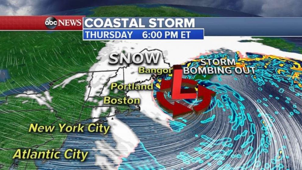 The storm will bomb out and undergo a rapid intensification on Thursday evening over Cape Cod.