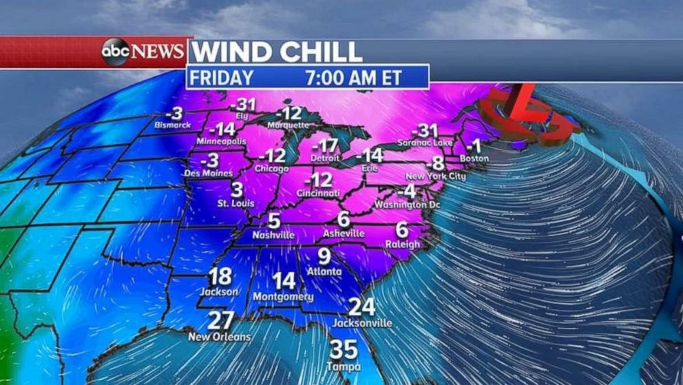 Brutal wind chills will enter the Midwest and Northeast following the winter storm.
