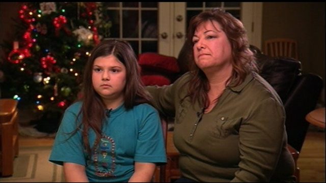 PHOTO: Third grader Tori Chop was interviewed by Josh Elliot, along with her mother Jill Chop.