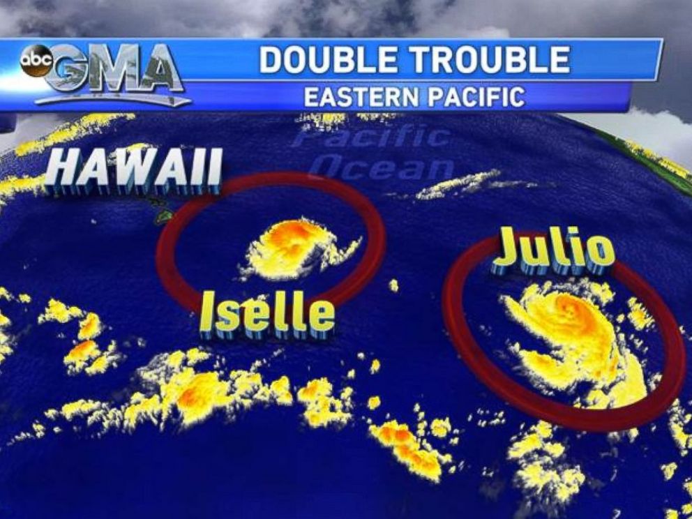 A satellite view of Iselle and Julio from Aug. 7, 2014.