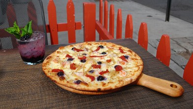 PHOTO: Asselina's Shrimp and blueberry pizza is seen here with their signature blackberry bramble.