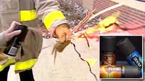 Photo: kids using AXE deodorant to build flame throwers