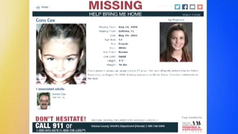 Cara Cox, now 12-years-old, was taken by her father in 2009.