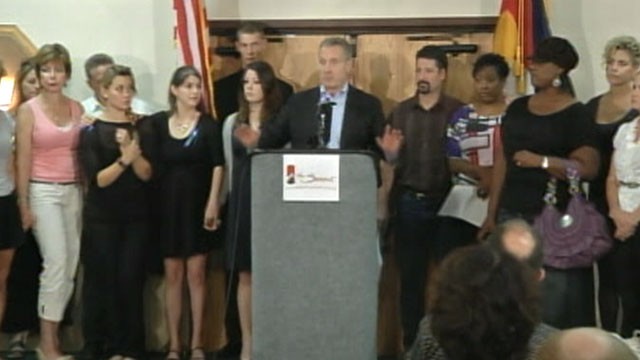 PHOTO: The families of the Colorado movie theater shooting gathered at the Summit Conference and Event Center in Aurora, Colo. on Aug. 28, 2012 for a press conference.