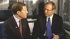 PHOTO: Senator Blumenthal taking a ride on ?ABC?s Subway Series? with Jonathan Karl.
