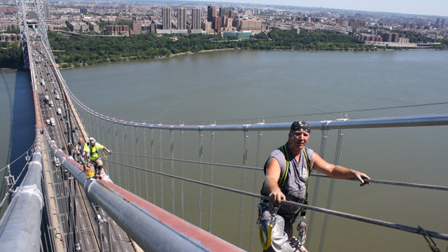 PHOTO: ABCs Bob Woodruff was given a rare glimpse into life atop the George Washington Bridge in New York City. In order to get the job of painting the busiest bridge in the world, potential painters have to ace a series of tests.