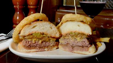 PHOTO: Burger and Barrel Winepub's Smash burger is served with one of their signature red wines, July 25, 2012, New York City.