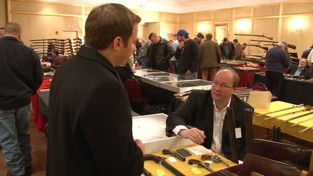 PHOTO: Other area gun shows have been canceled in the wake of the Connecticut shooting rampage, but not an antique gun show in Stamford, Connecticut, Saturday, Jan. 5, 2013.
