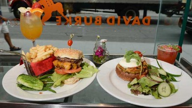 PHOTO: David Burke's Double Juicey Burkey and Veggie Burger are served at his Bloomingdale's location in New York City , July 25, 2012.