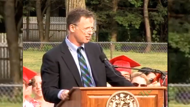 PHOTO: David McCullough Jr., an English teacher at Wellesley High School, delivers his speech to the class of 2012.