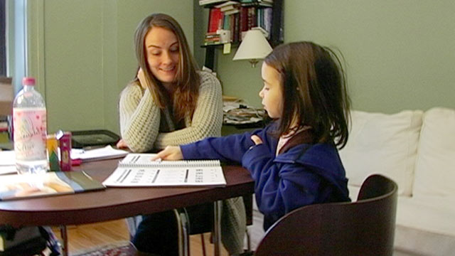 PHOTO: Sasha Barnett, left, tutors Elaina Berman for the exam that determines eligibility for New York Citys Gifted & Talented kindergarten program.