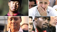 PHOTO Tiger Woods, Andre Agassi, Marion Jones, and Michael Vick are shown in these file photos.