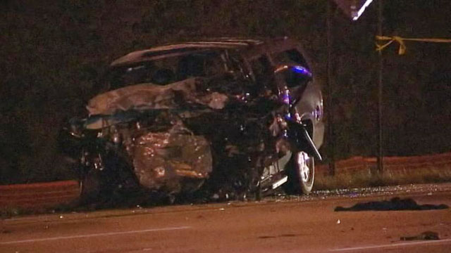 PHOTO: A black suburban went the wrong way on I-95 near Miami, Fla., crashing into a van and killing all four passengers on April 3, 2013.