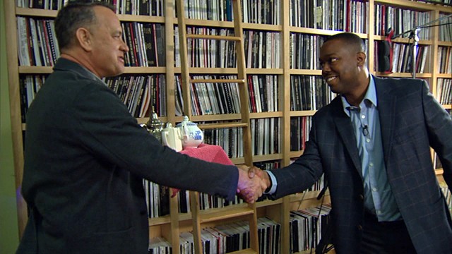 PHOTO: Tom Hanks sits down with military sergeant and aspiring screenwriter Gabriel Posey to share his advice about the entertainment industry.