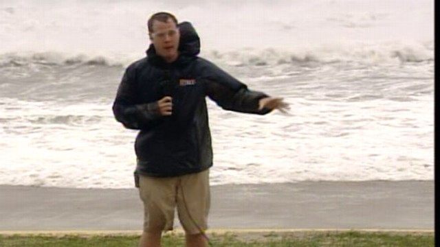 VIDEO: Steve Dorsey reports as Irene wreaks havoc on city beaches.