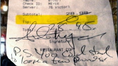 PHOTO: Bartender Stiffed on Tip, Insulted by Customer