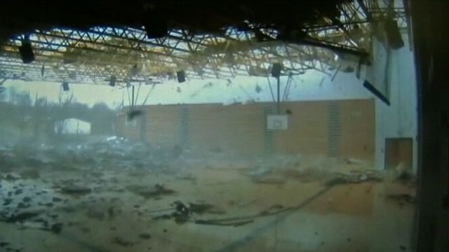 VIDEO: The powerful storm is caught on tape by school security camera.