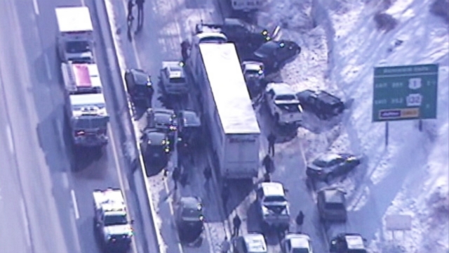 VIDEO: Police are saying a &quot;major chain reaction&quot; of vehicles led to multiple injuries on the Pennsylvania Turnpike.