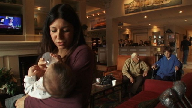 PHOTO: Jennifer Sorrentino has been staying at the Hilton Garden Inn in Staten Island with her baby since the storm forced them to evacuate from their home.