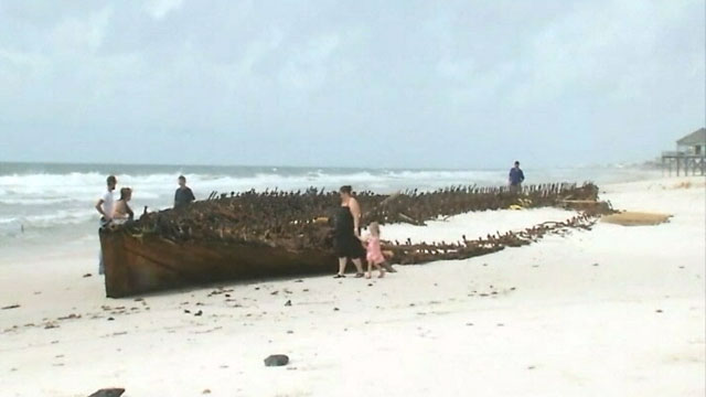 PHOTO: Hurricane Isaac dredged up the remnants of an old ship on an Alabama beach.