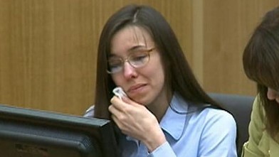 PHOTO: Jodi Arias cried in court in Phoenix, April 23, 2013, when a video played showing Travis Alexander kissing her.