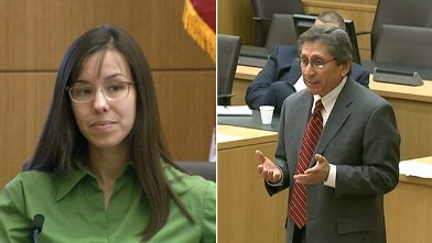 PHOTO: Jodi Arias and prosecutor Juan Martinez in court during her trial for the murder of her boyfriend, Feb. 27, 2013, in Phoenix.