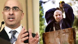 PHOTO As part of his daily regimen, Kashkari chops firewood using fallen trees from his property.
