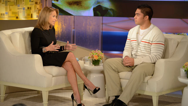 PHOTO: Manti Teo speaks to Katie Couric during an exclusive interview.
