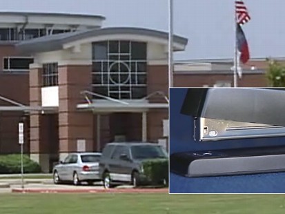 Video: Teacher accidently hits kid with a stapler.
