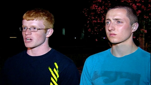 PHOTO: Luke Vaughn and Cody Decker, dragged victims of a crash from their burning vehicle, April 3, 2012.