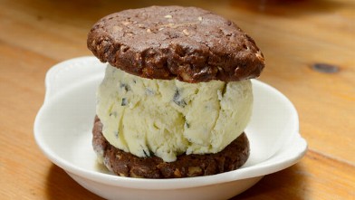 PHOTO: The Meatball Shop' signature ice cream sandwich, made with chocolate brownie and fresh mint ice cream for the center, is seen at their Brooklyn Location, July 20, 2012.