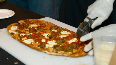 PHOTO: High Heat PIzza Burger and Taps Served their special meatball pizza at the Wine and Food Festival's Meatball Madness, New York City, Oct. 12, 2012.