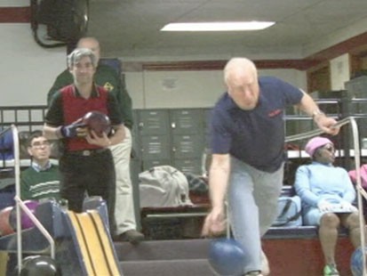 A picture of a member of the Salt City Blind Bowling League.