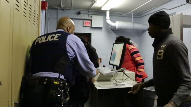 PHOTO: At Strawberry Mansion High School in North Philadelphia, one of the most dangerous schools in the country, students who enter the building have to file through metal detectors each morning.