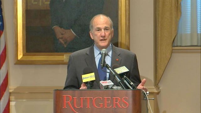 PHOTO: Rutgers President Robert L. Barchi spoke to media on April 5, 2013 about the firing of mens basketball coach Mike Rice.