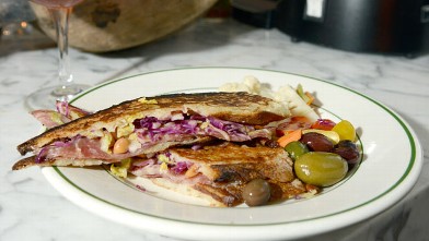 PHOTO: The Soppressata Panini made with spicy soppressata, pecorino Toscano and escarole on pressed ciabatta is served at Rosemary's in New York City, Oct. 4, 2012.