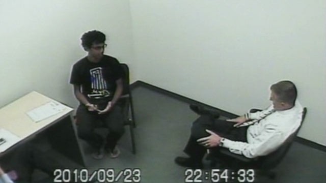 PHOTO: Former Rutgers student Dharun Ravi is pictured being interviewed by detectives about the suicide of his roommate Tyler Clementi, Sept. 23 2012 at the Rutgers police station