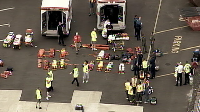 PHOTO: Authorities search for survivors from the reported yacht explosion in the Atlantic Ocean off of Sandy Hook, N.J.