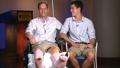 PHOTO: Chris and J.J. Myers appear on "Good Morning America, August 1, 2012. Chris Myers, a father of two, was pulled under the water by what is believed to be a shark off the coast of Ballston Beach in Truro, Mass.